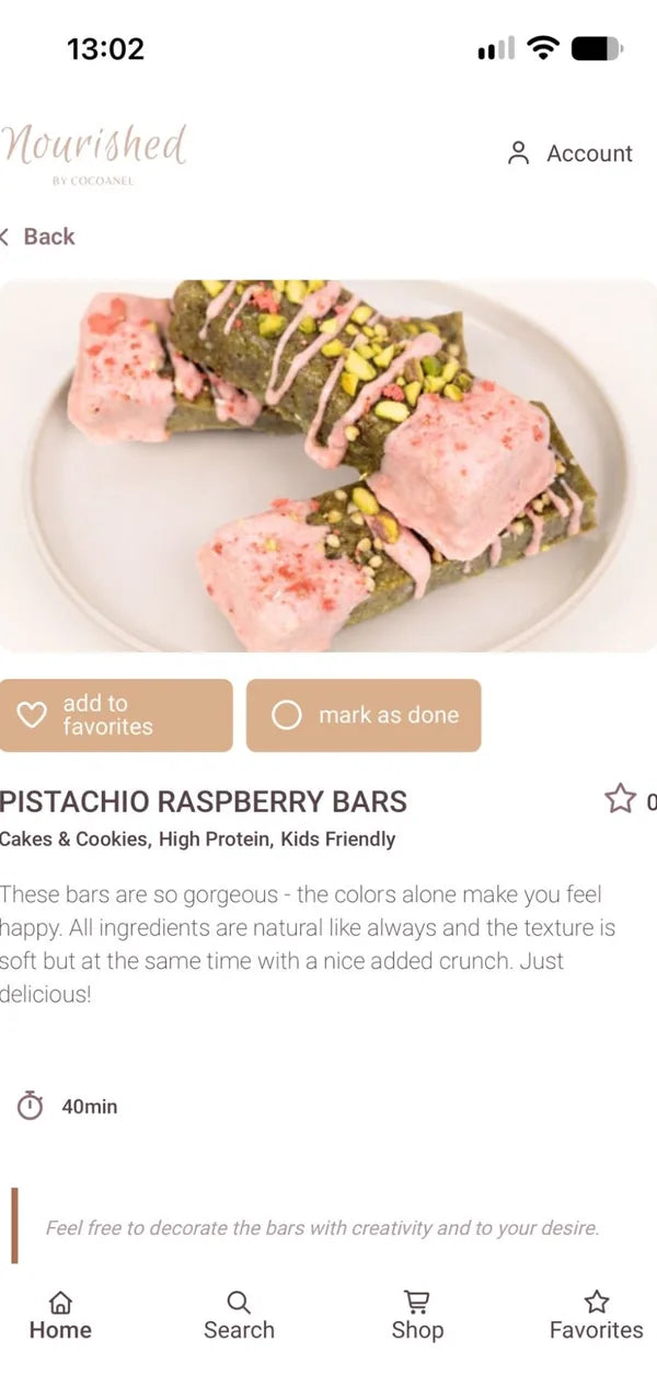 App-Ansicht Rezept Pistachio Raspberry Bars