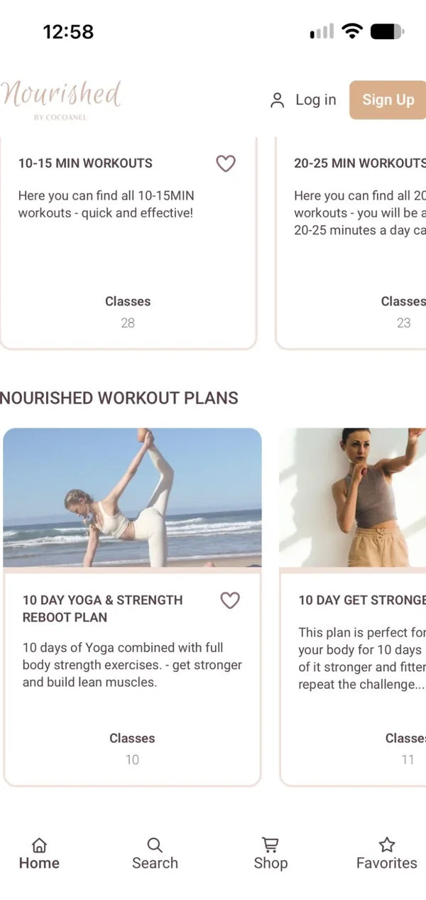 App-Ansicht: Workout-Pläne in Nourished