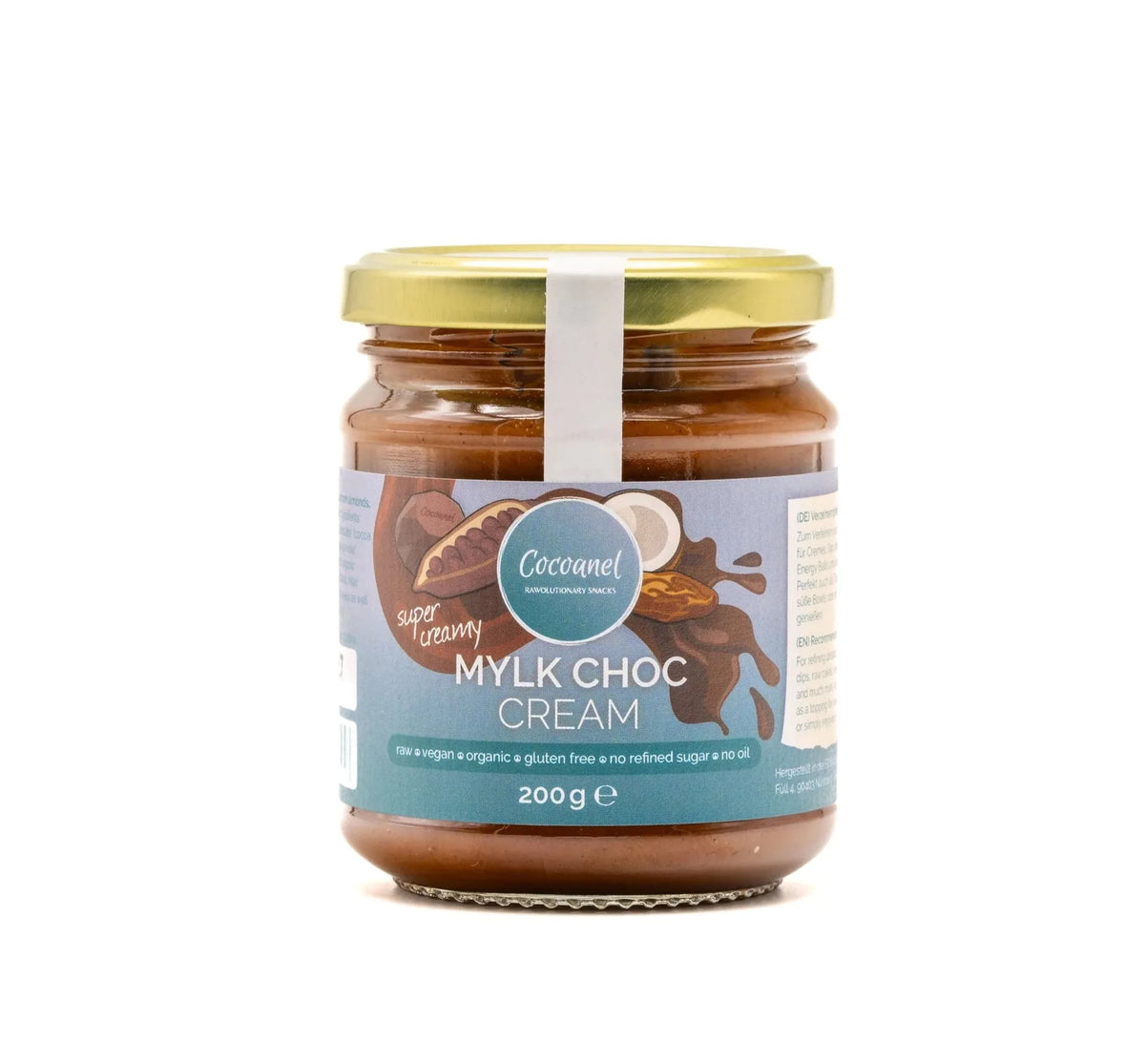 Mylk Choc Cream: Glas mit goldenem Deckel von vorne