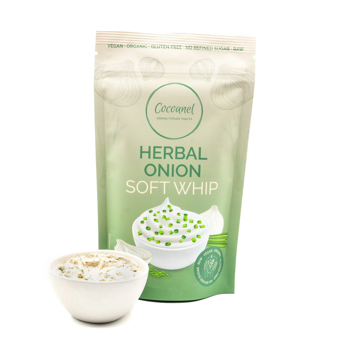 Herbal Onion Soft Whip: Beutel von vorne mit Schale Pulver